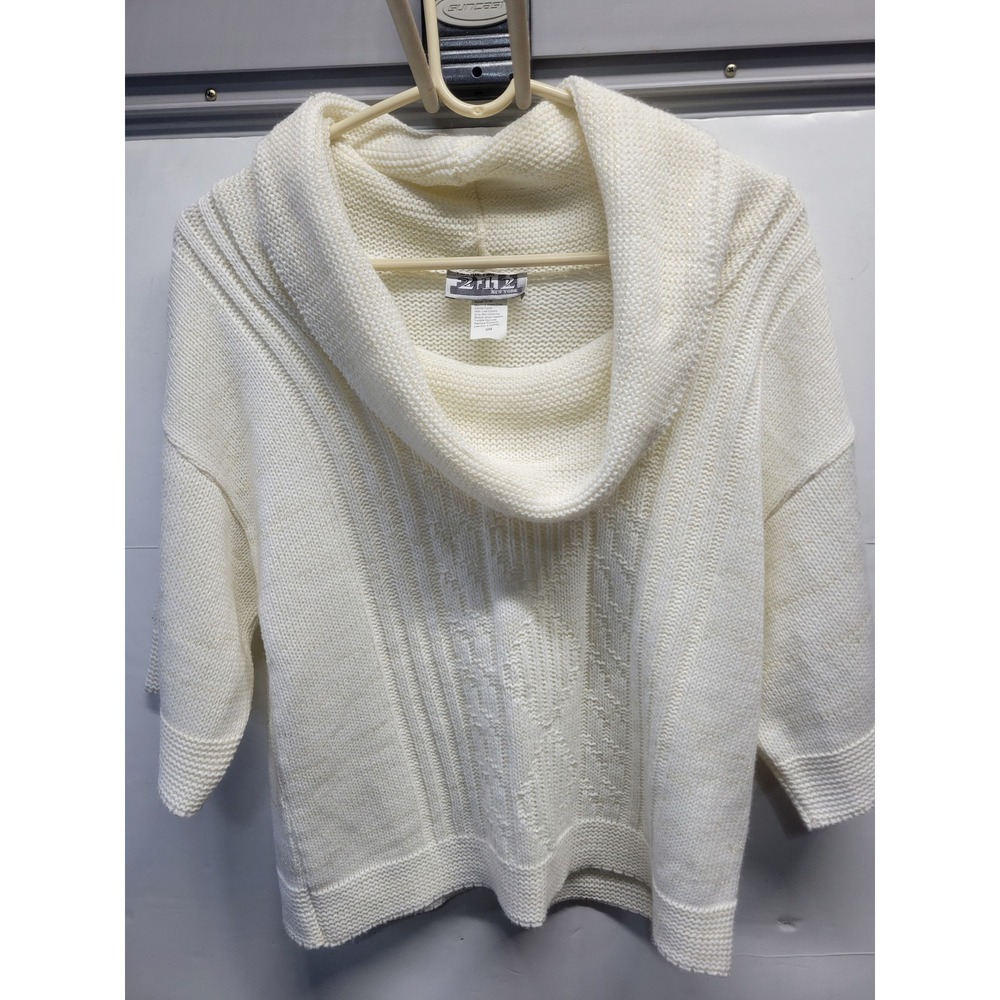 Two One Two New York‎ Cream Gold Metallic Cowl Neck Shimmer Knit Sweater Small